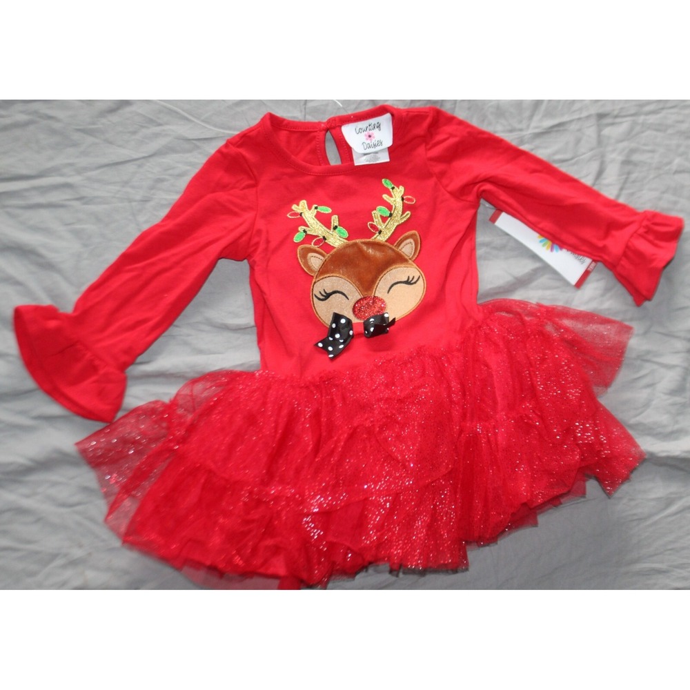 Counting Daisies Girls Christmas Reindeer Dress top 18 months
